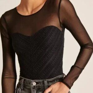 Abercrombie Bodysuit | Mesh and Lace Seamless Fabric Sweetheart Bodysuit